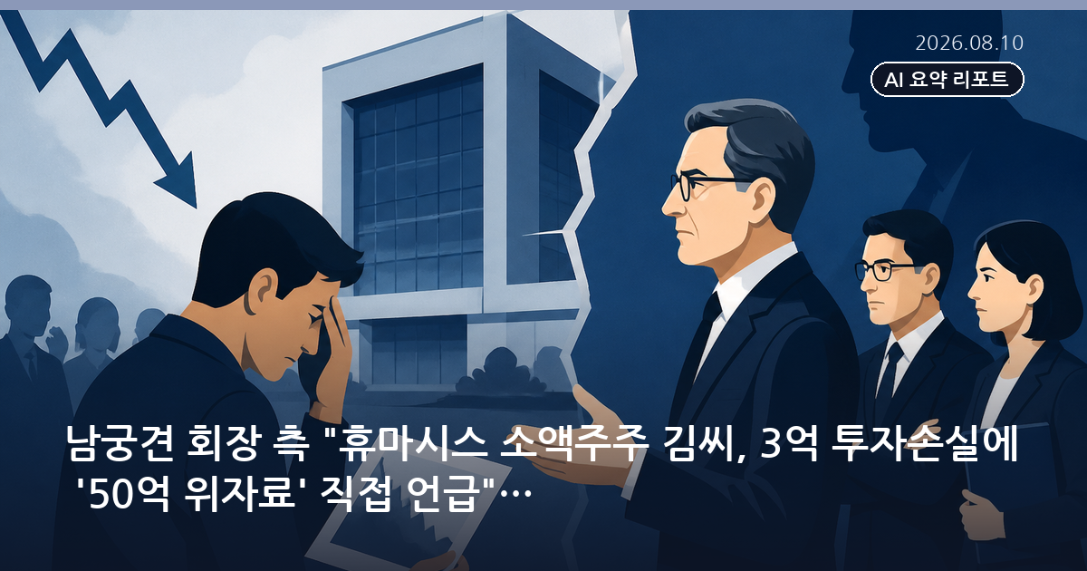남궁견 회장 측 "휴마시스 소액주주 김씨, 3억 투자손실에 '50억 위자료' 직접 언급"