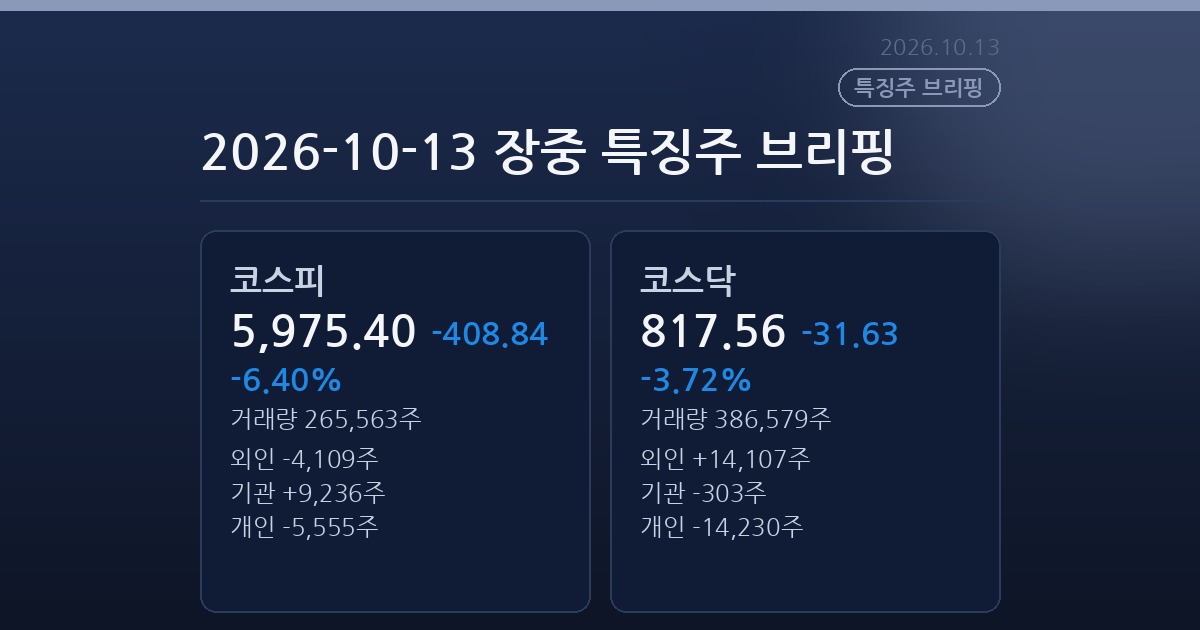 2026-10-13 장중 특징주 브리핑